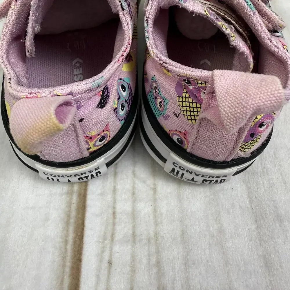 Kids Converse All Star Pink Owl Print‎ Velcro Sneakers Toddler Size 5